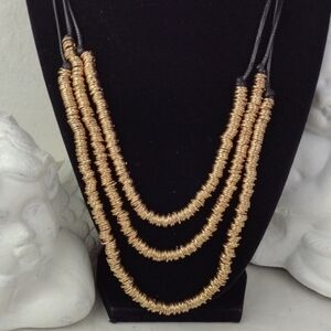 Edgy Blingy Bold & Gold Leather Like Textile Multi "O" Ring Very Cool Necklace